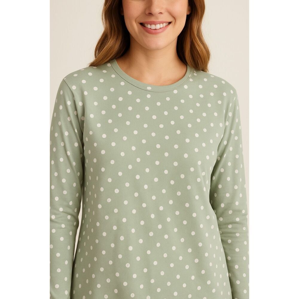 Lake Pajama Top Long Sleeve 100% Cotton Sage Green Dot Size Small